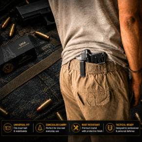 Universal metal gun clip holster for pistols and revolvers with concealed carry tactical design