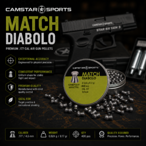 Camstar Sports Match Diabolo .177 Cal 4.5mm pellets with premium air pistol background