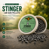 Stinger Air Gun Pellets .177 Cal 4.5mm premium pellets with open pellet box on textured surface