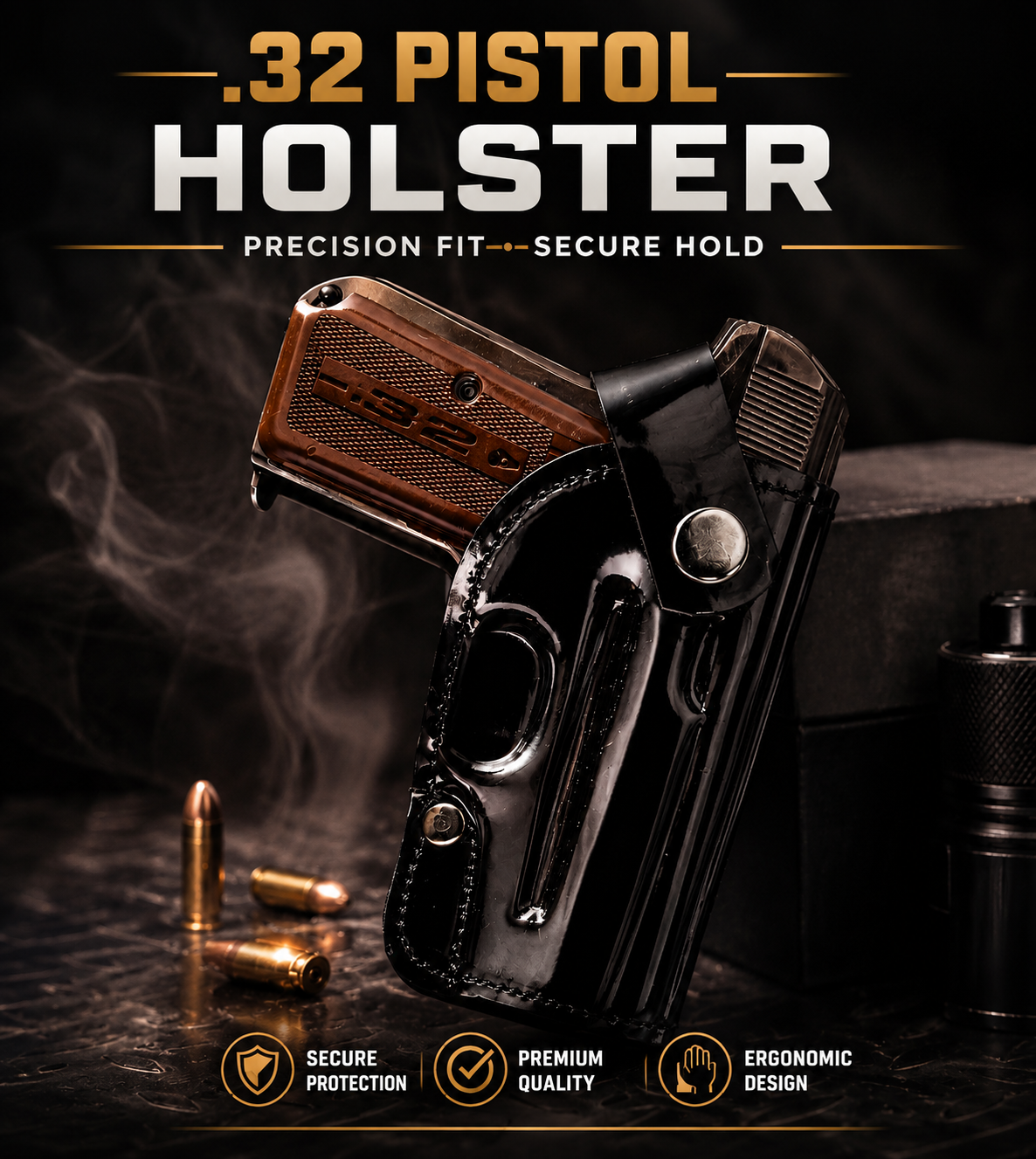 Royal Carry .32 Premium Leather Pistol Holster in Black Gloss Finish
