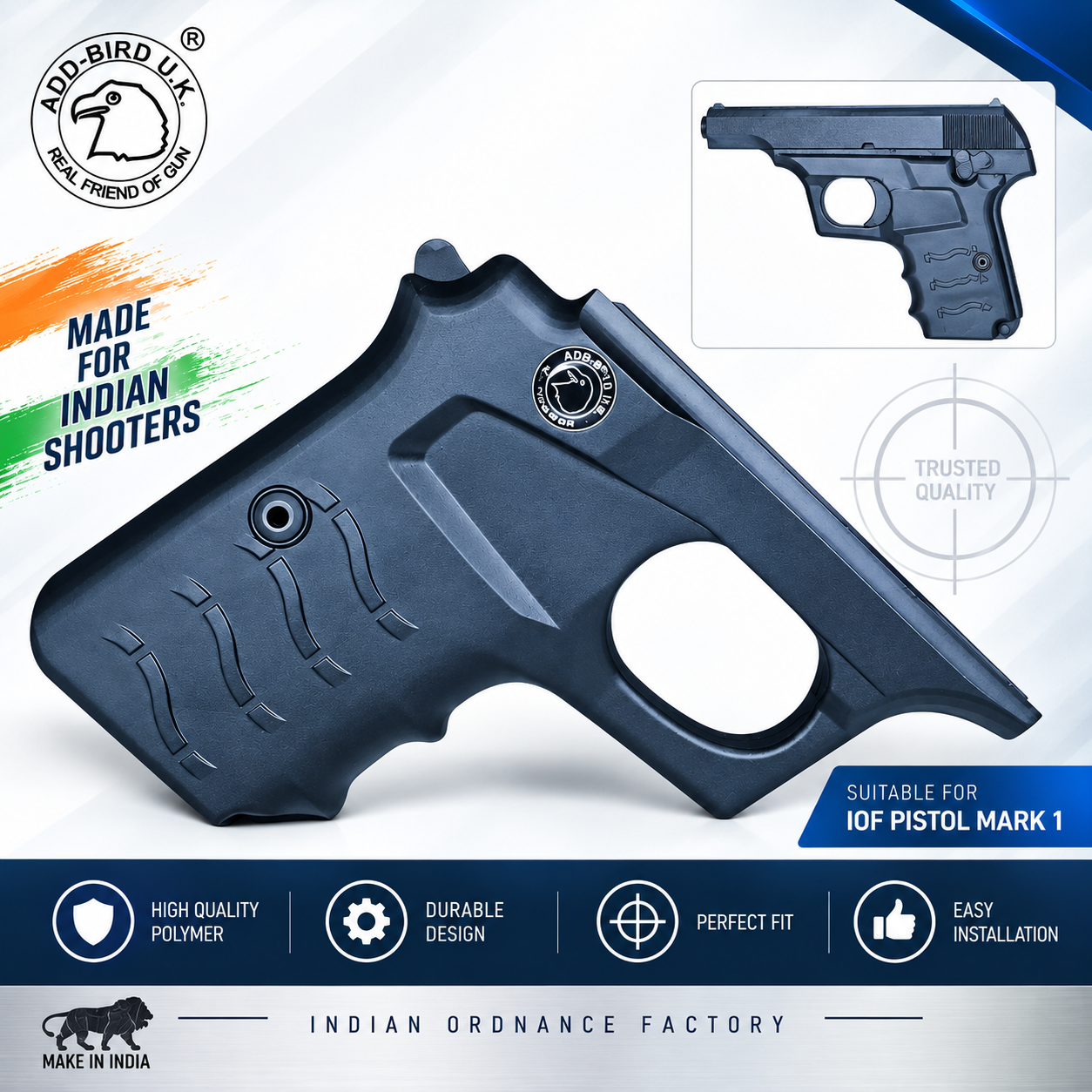 IOF Pistol Mark 1 Grip Kit premium black polymer replacement grip