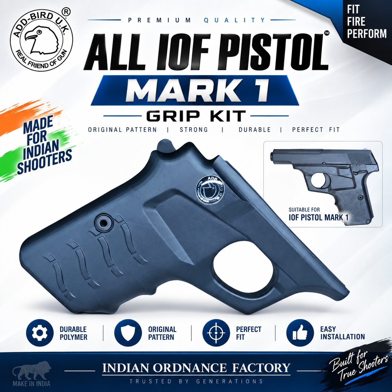 IOF Pistol Mark 1 Grip Kit premium black polymer replacement grip