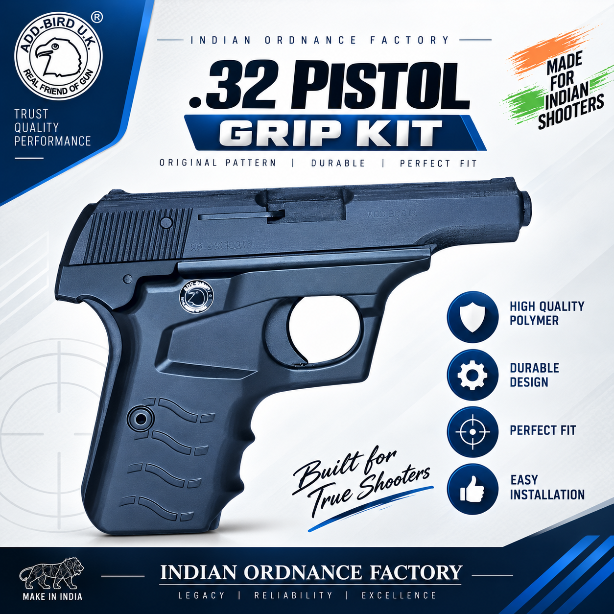 IOF Pistol Mark 1 Grip Kit premium black polymer replacement grip