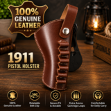 Premium Black 1911 Pistol Holster with Textured Finish, Golden Stitching and Cartridge Loops