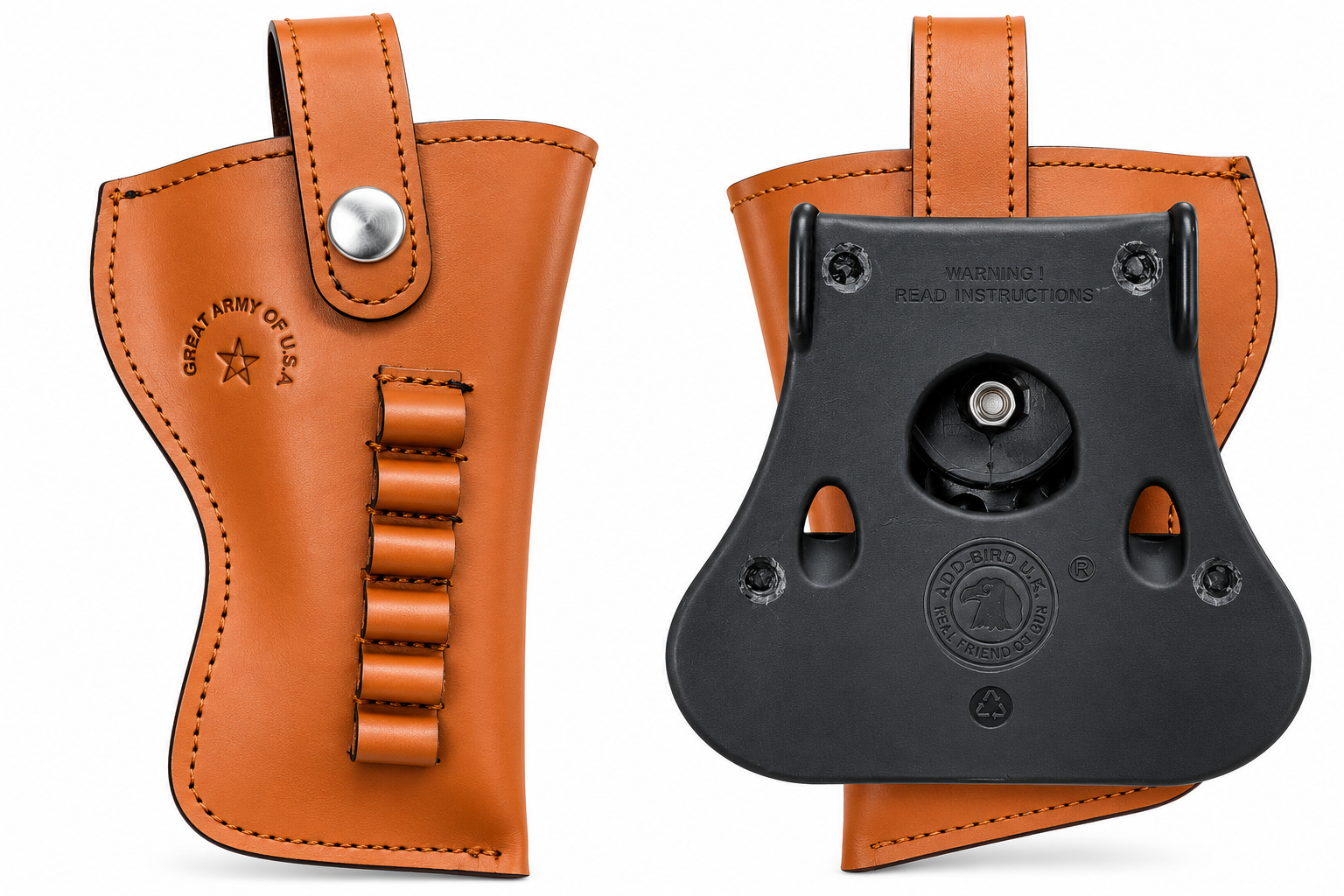 Tan Brown .32 Bore JD Taurus Pistol Holster with Snap Button, Belt Attachment and Cartridge Loops