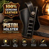 Premium Black 1911 Pistol Holster with Textured Finish, Golden Stitching and Cartridge Loops