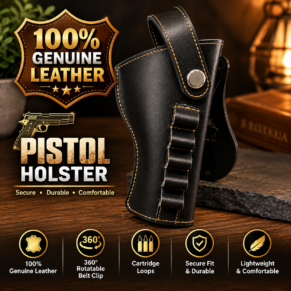 Premium Black 1911 Pistol Holster with Textured Finish, Golden Stitching and Cartridge Loops