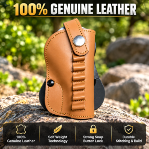 Tan Brown .32 Bore Pistol Cover with Snap Button Closure and Contrast Stitching