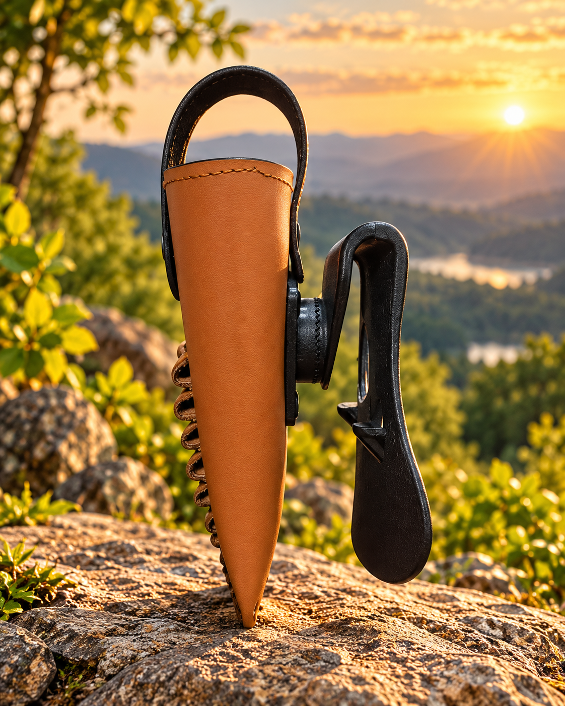 Tan Brown .32 Bore JD Taurus Pistol Holster with Snap Button, Belt Attachment and Cartridge Loops