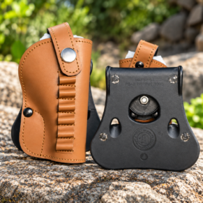 Tan Brown .32 Bore Pistol Cover with Snap Button Closure and Contrast Stitching